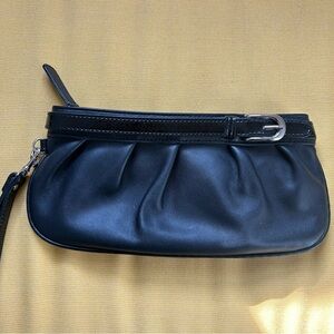 Black Leather Clutch with Zipper Closure